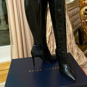 This sexy black leather Ralph Lauren full zipper high boot brand new